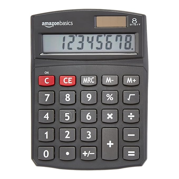 Amazon Basics LCD 8-Digit Desktop Calculator, Portable and Easy to Use, Black, 5-Pack