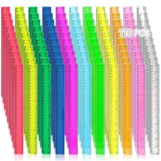 ZOOFOX 110 Pack Plastic Ruler 12 Inch in Bulk, Assorted Color Metric Ruler with Centimeters and Inches, Kids Rulers Bulk for Classroom, Office, Home Supplies