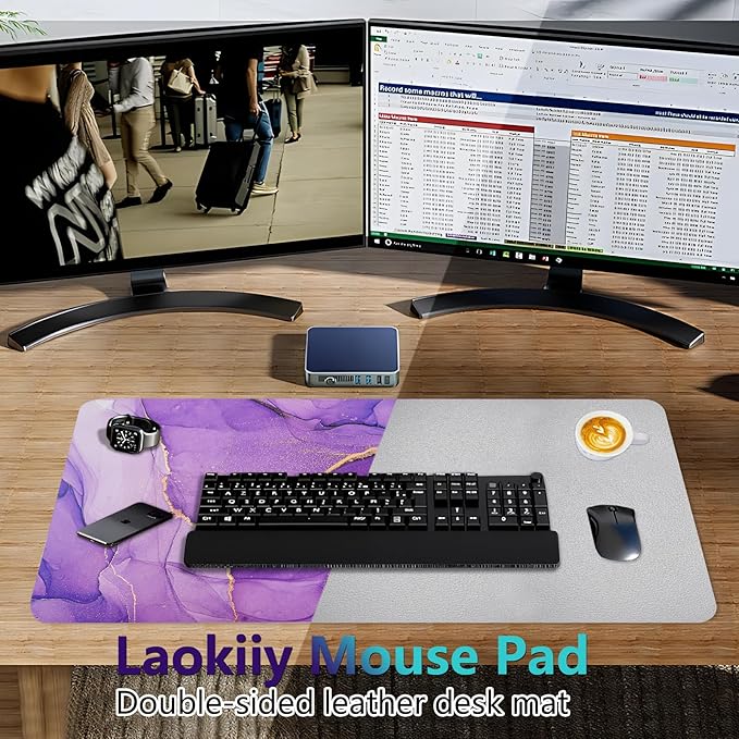 Desk Mat, Dual Leather Sided Desktop Pad for Office and Home, Ideal for Large Mouse Pad and Desk Mats (Purple Marble 31.5"x 15.7")