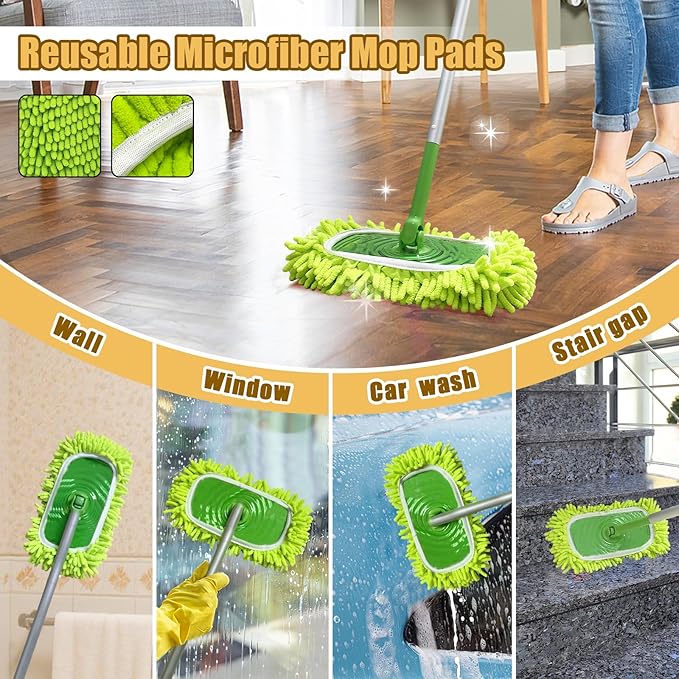2PCS Reusable Dry Sweeping Cloths Compatible with Swiffer Sweeper Mop,Reusable Microfiber Mop Pads for Swiffer,Replacement Wet Mopping Pad Refills & Washable Dry Sweeping Cloths for Floor Cleaning