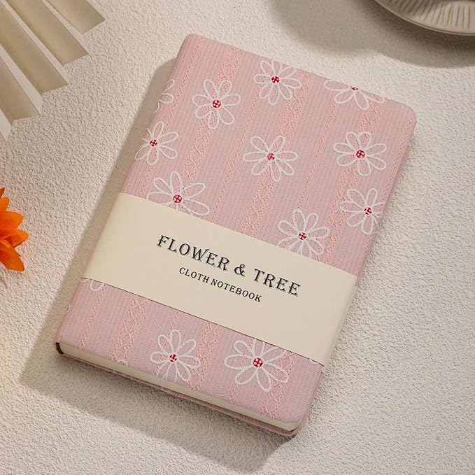 Small Fabric Journal for Women, Floret Printed Cloth Hardcover Notebook, B6, 264 Pages, 5x7 Ruled Notebook & Blank Sketchbook, Similar Embroidered Journal, Lay Flat Thick Notebook, Pink
