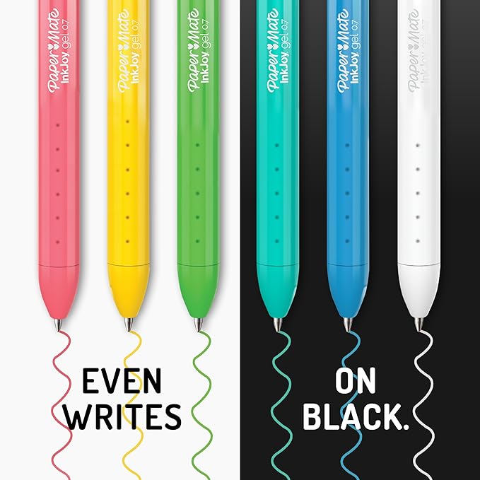Paper Mate InkJoy Bright Pens, Gel Pens, Medium Point (0.7mm), Retractable, Assorted Brighter Colors, 6 Count