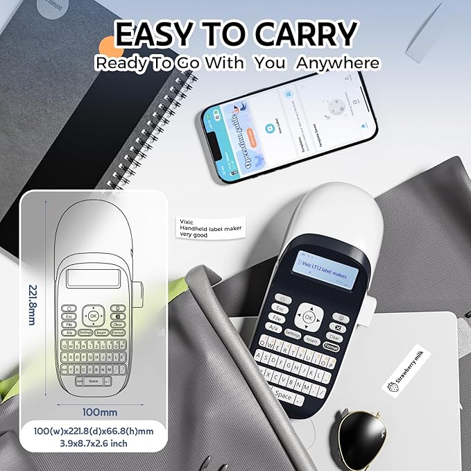 Label Maker Machine with Tapes, Bluetooth Label Makers with Backlight, Label Maker Waterproof-Labels, LT12 Portable Handheld Labeler Multiple Fonts, Rechargeable Label Machine for Home Office School