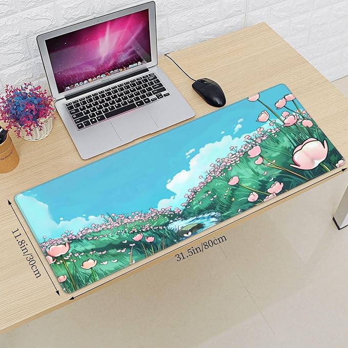 Anime Flower Gaming Mouse Mat Extended Large XL Mouse Pad Desk Mat Non-Slip Rubber Mice Pads Stitched Edges for Office and Home,31.5 X 11.8 X 0.12 Inches