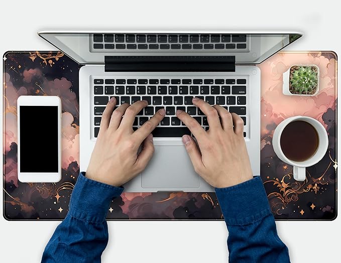 Pink Black Clouds Desk Mat XXL Large Extended Gaming Mouse Pad Celestial Mousepad with Stitched Edges, Office Desktop Decor Desk Pad Computer Mat, Laptop Keyboard and Mouse Mat, 31.5x15.75 in