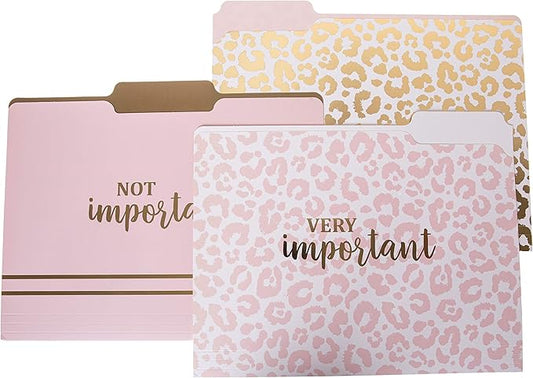 Graphique Designer “Very Important” File Folders | Set of 9 (3 Designs) | Letter Size Organizers | Decorative Office Supplies | Durable Coated Cardstock | Gold Foil Lettering | 1/3-Cut Tabs,Leopard