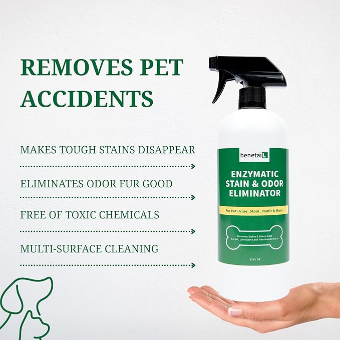 Benetail | Pet Enzymatic Stain & Odor Eliminator for Strong Odors Around the Home - Carpet Cleaner for Dog & Cat Urine - 32oz Spray