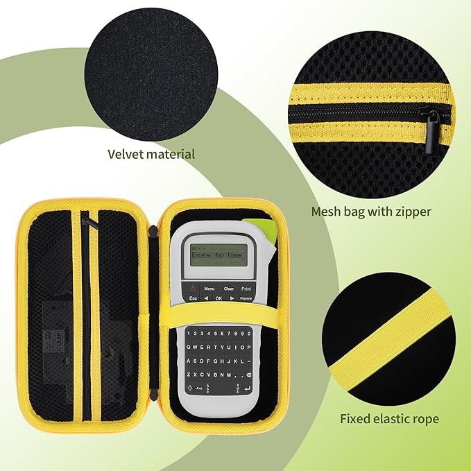 Case Compatible with Brother P-Touch PTH110 / PTH111 Pro / PTE110 Portable Monochrome Label Maker (Black+Yellow Zipper)