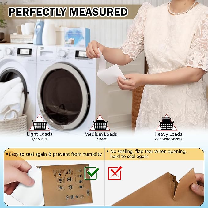 Eco-Friendly Portable Laundry Detergent Sheets - 3-in-1 Travel Laundry Strips for Gym, Camping, Backpacking - Plant-Based, Zero-Waste, Dissolves in Hot & Cold Water