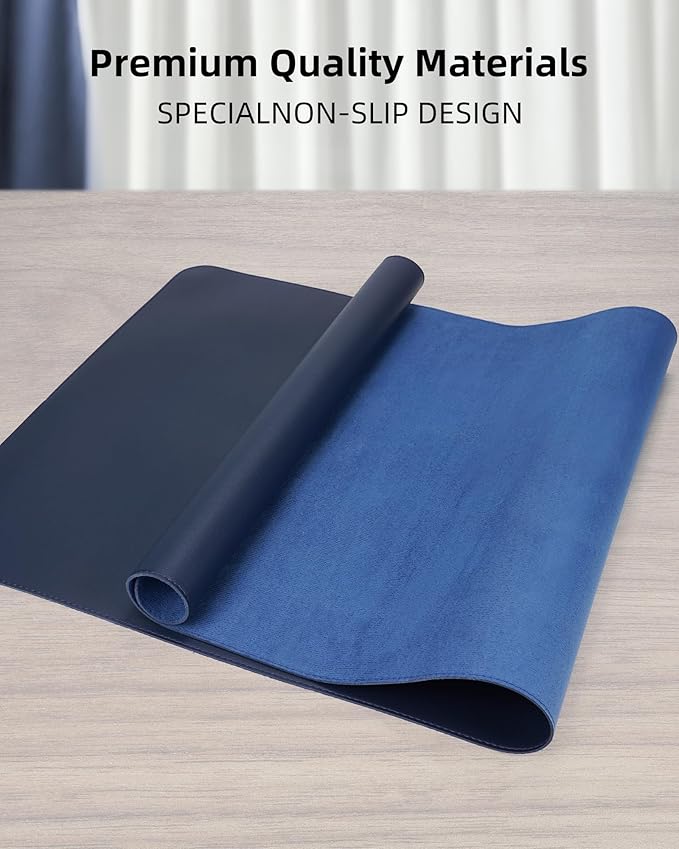 Leather Desk Pad Protector, Mouse Pad, Office Mat, Non-Slip PU Leather Blotter, Laptop Pad, Waterproof Writing Pad for Office and Home (Midnight Blue, 31.5" x 15.7")