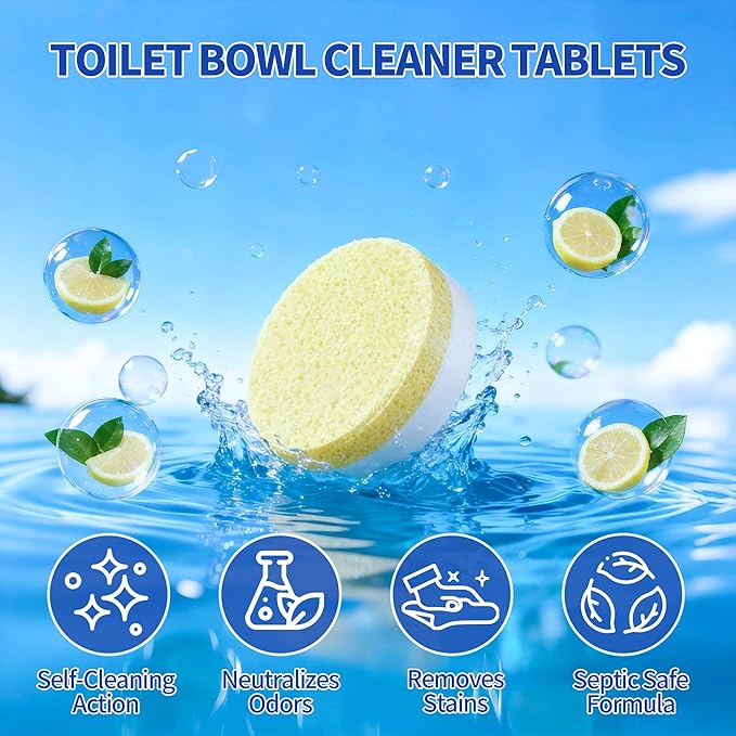 Maebho Toilet Bowl Cleaner Tablets – 24 Pack | Powerful Stain Removal, Septic Safe, Lemon Scent | No Harsh Chemicals, Long-Lasting Cleaning for Toilet Bowls