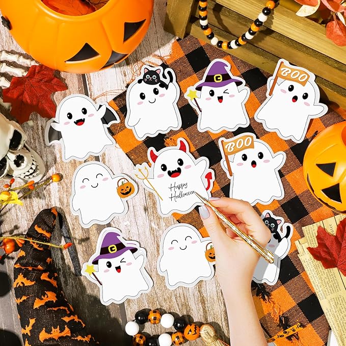 24 Pads Halloween Sticky Notes, Cute Boo Ghost Post It Notes 6 Designs, Halloween Memo Notepads for School Office Students Teachers Gift Supplies