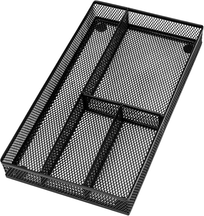 Desk Drawer Organizer Tray,Drawer Organizer for Office and Home,Desk Organizer with Drawers,4 Compartments,Non-Slip Desk Organizers and Accessories for Stationery Makeup School (Black)