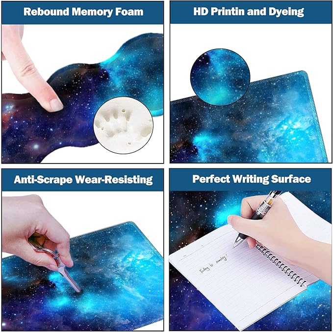 Extended Gaming Mouse Pad, Keyboard Wrist Rest Pad, Wrist Support Mousepad Set, Artso Large Rubber Base Stitched Edges, Multifunctional Desk Pad (35 x15.5 in) for Work, Office, Home, Universe Galaxy
