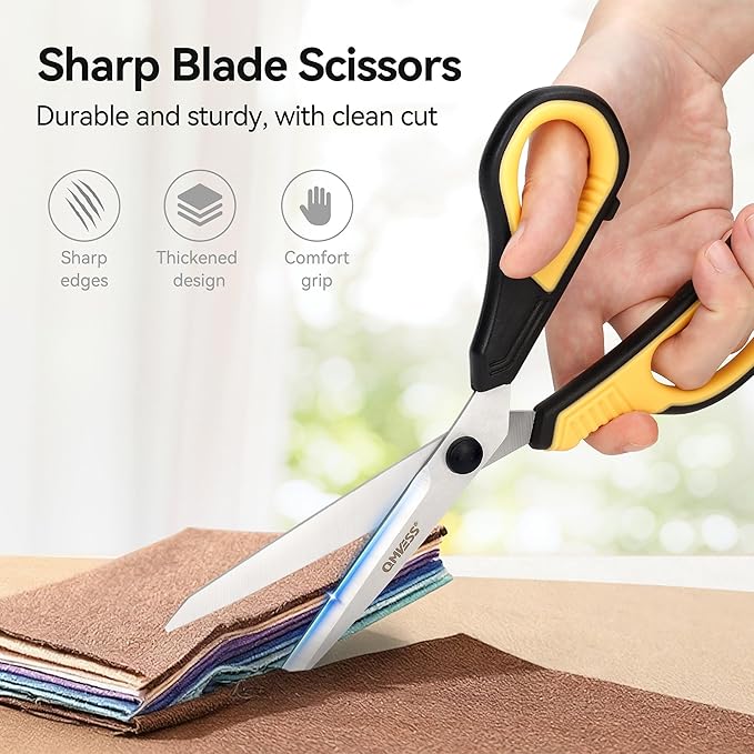QMVESS 8.5" Scissors All Purpose 3 Pack, Ultra Sharp 2.5mm Thick Blade Scissors for Office, Professional Ergonomic Comfort Grip for Office School Home Fabric Sewing DIY Craft Cutting General Use