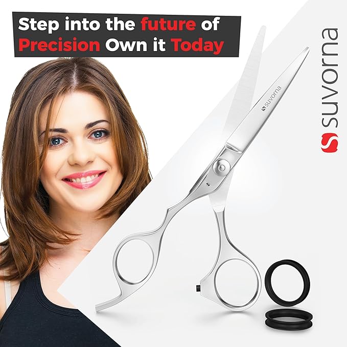 Suvorna Left Handed Hair Scissors Professional for Barbers and Hairdressers - Barber Scissors to Cut Hair - 6" Hair Cutting Scissors - Stainless Steel Hair Shears for Women, Men and Adults