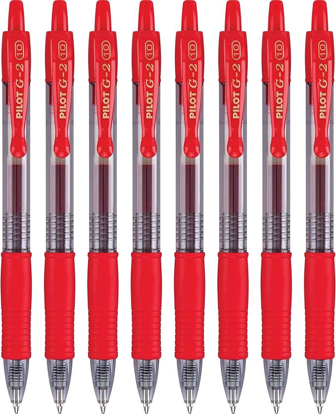 Pilot G2 Premium Gel Roller Pens, Bold Point 1 mm, Red Pens, Pack of 8 - Ideal for School, Journaling & Office Writing