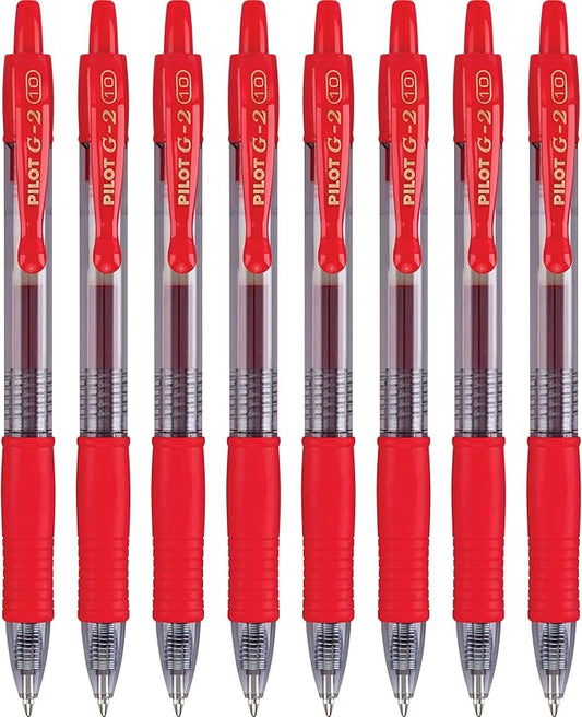 Pilot G2 Premium Gel Roller Pens, Bold Point 1 mm, Red Pens, Pack of 8 - Ideal for School, Journaling & Office Writing