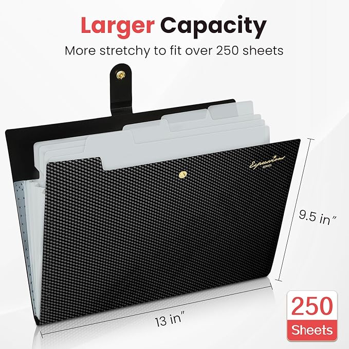 Sooez Expanding File Folder, Letter Size Accordion File Organizer, 5 Pocket Folders for Documents, Cute Folder with Labels, Portable Paper Organizer for School Office Supplies, A4 Size, Grey