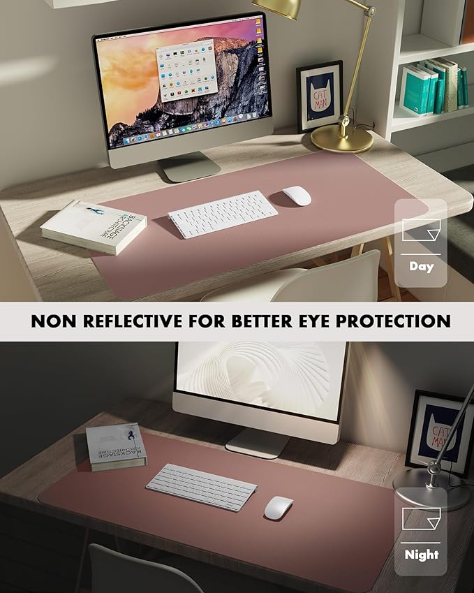 YSAGi Double-Sided Desk Pad, 31.5"x15.7" Leather Desk Mat, Eco Cork Desk Pad Protector,Large Mouse Pad,Waterproof Desk Blotter for Office/Home (Pale Mauve/Cork)