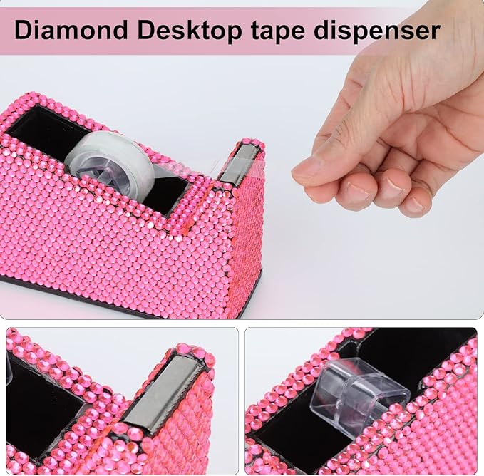 Office Stationery Set,Desk Accessory Kit, Home Office Necessary- Stapler & Desktop Tape Dispenser & Ballpoint Pens & Scissor 4 Piece Office Desk Accessories Kits(Pink)