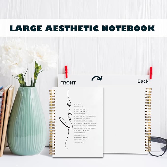 BearCake 1 Corinthians 13 Love Never Fails Christian Notebook Journal, Christian Gifts for Women Men, Bible Notebooks for Note Taking, Bible Journaling Notebook, Hardcover Spiral Notebook 5.5x8.3