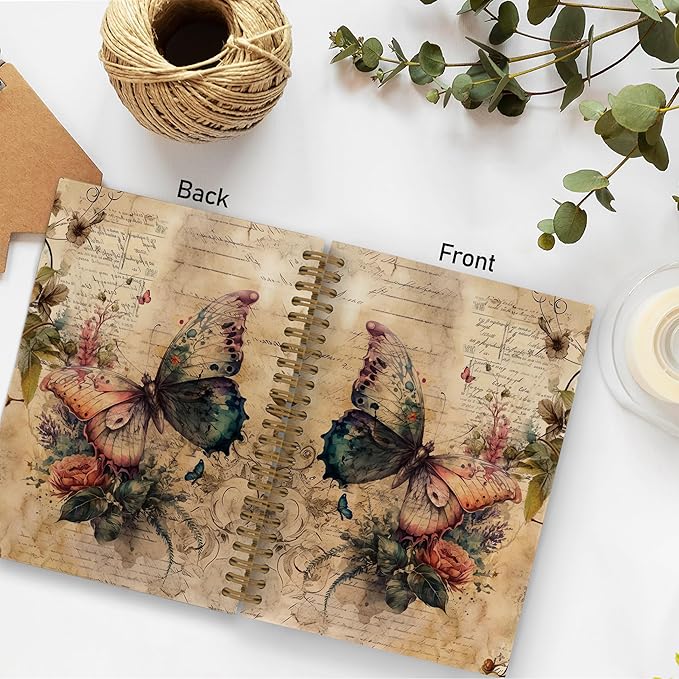 Vintage Butterfly Spiral Notebook, Butterfly Journal, Butterfly Notebook, Butterfly Notebooks for School, Butterfly Floral Office Supplies Gifts for Women Girls Coworkers, 5.5x8.3 Inch