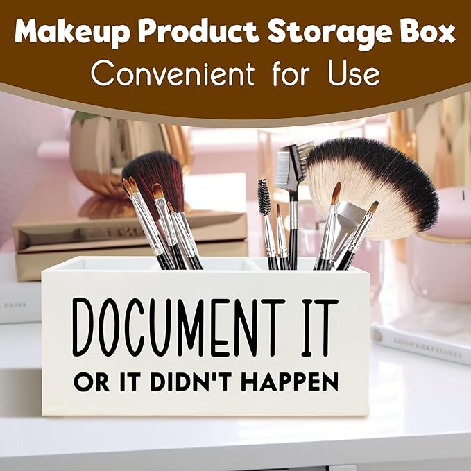 Funny Pen Holder for Desk, HR Human Resource Office Decor, Office Humor Gifts for Coworkers, Document It or It Didn't Happen Wooden Pen Pencil Holder Organizer for Desk Accessories