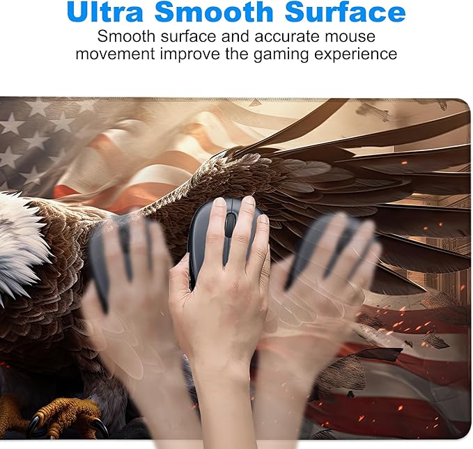 Desk Pad, American Flag and Bald Eagle XL Gaming Mouse Pad with Stitched Edges,Non-Slip Waterproof Rubber Base Large Desk Mat for Keyboard and Mouse 31.5"x11.8"