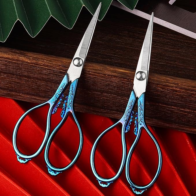 Small Stainless Steel Scissors, Vintage European Style, Blue