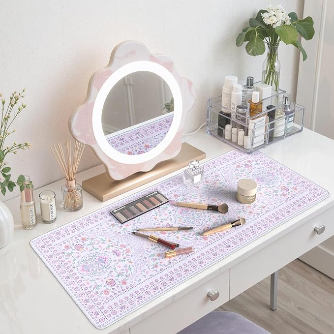 HAOCOO Elegant Floral Desk Mat, Cute Purple Mousepad Home Decor, 35.4" x 15.7" Large Keyboard Pad, Aesthetic Flower Desktop Mat Office Accessories, Waterproof Teacher Desk Pad Mat for Work, Study