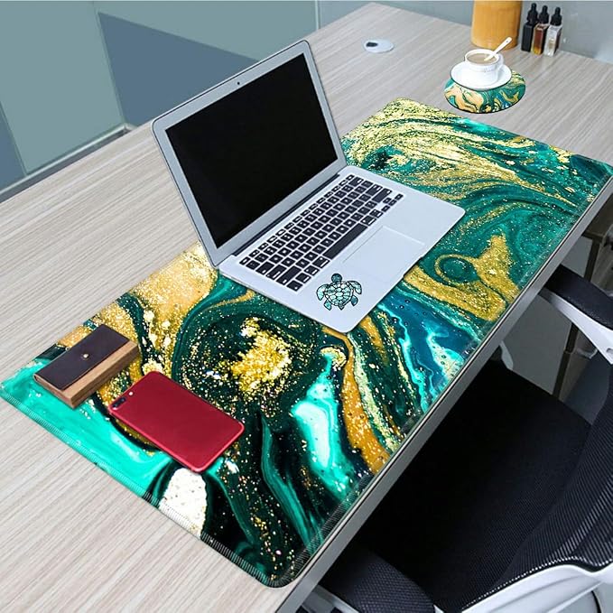 Big Desk Pad (31.5 X 11.8 Inch) Desk Mat Accessories for Women Men Desk Protector Extended Mouse Pad for Office/Home Accessories Writing Pad for Top of Desks +Cup Coaster, Teal