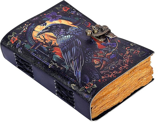 Leather Gothic Journal Magical Raven Notebook book of shadows Mystery Crow Journal Grimoire Witchcraft Spell book Journal Great for Halloween and Raven Lovers Aesthetic Leather Journal gifts for Men and Women (8x6 Inches)
