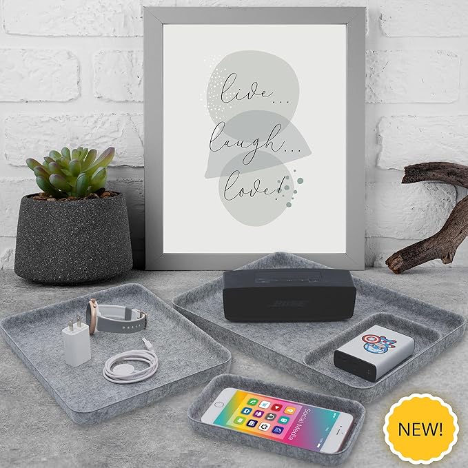 Welaxy EDC Catchall Desk Organizer felt DND dice rolling tray stylish nightstand Entryway Bedside Caddy for Keys Phone Wallet Watch Glasses Pens Office Accessory 4-piece (Gray)