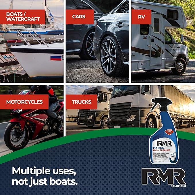 RMR Marine Hull Cleaner, Heavy Duty Boat Wash for Cleaning Slimy & Grimy Surfaces, Rust, Stain, & Water Spot Remover, 24 Ounce Spray