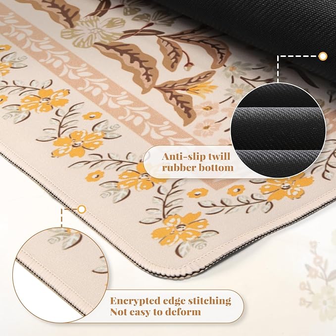HAOCOO Large Mouse Pad for Desk, Keyboard Mat with Stitched Edge, Floral Desk Mat, Cute Desk Pad Large, Non-Slip Computer Desk Mat for Women Office (Brown)