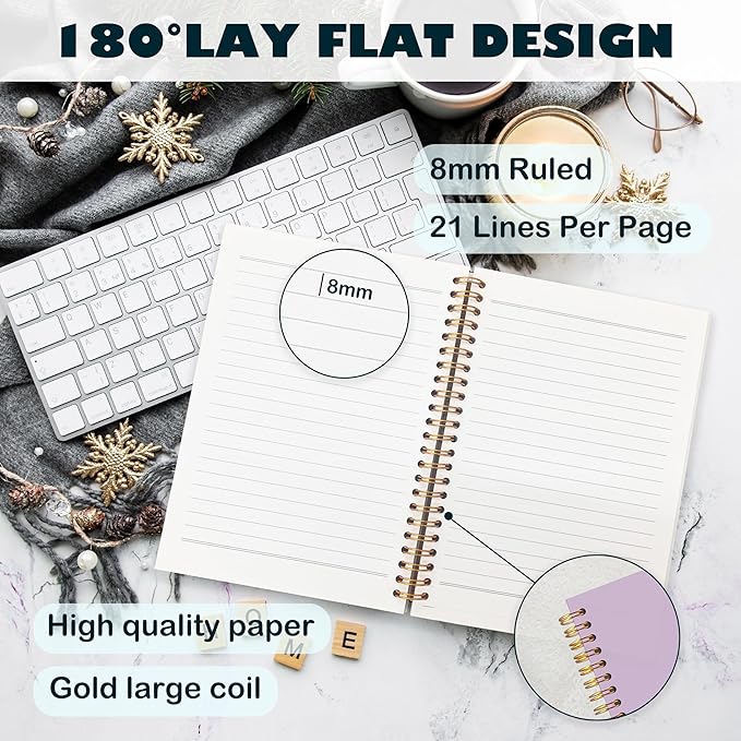 BearCake Boho Floral Christian Notebook Journal,Christian Gifts for Women, spiral Bible Notebooks for Note Taking, Bible Journaling Notebook,Bible 5:22-23 Hardcover Spiral Notebook 5.5x8.3 purple