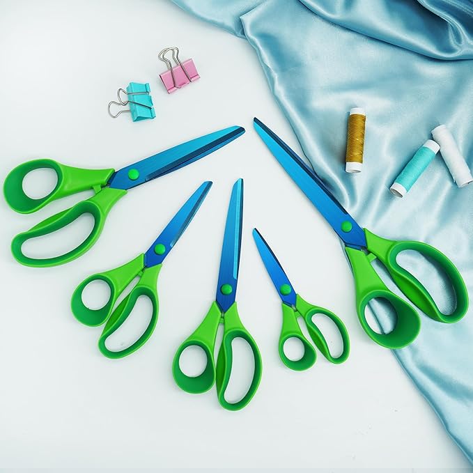 Scissors, Heavy Duty Blue Titanium Plated with Sharp Stainless Steel Blades, Comfort Grip Handles, Multipurpose for School, Home, Office, Art, Craft, Sewing, 5 Pack