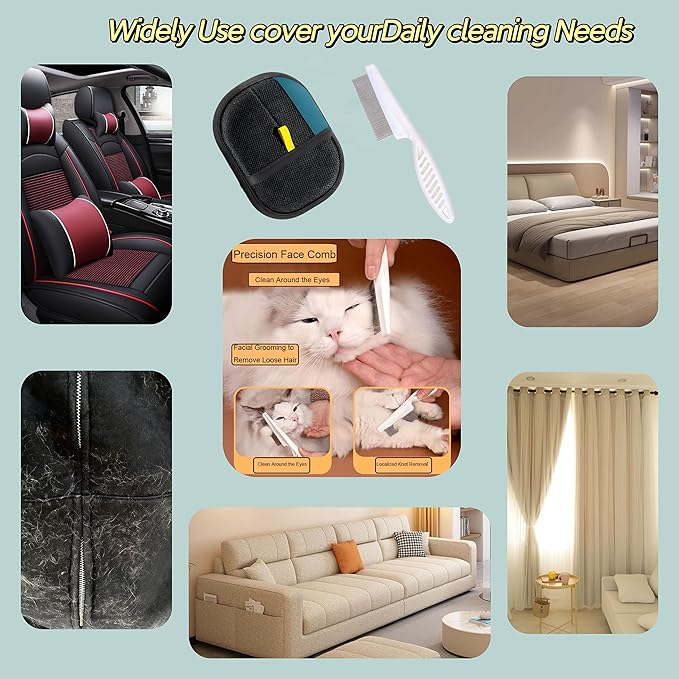 Pet Hair Removal Glove & Lint Mitt for Dogs, Cats - Electrostatic, Reusable & Washable Deshedding Grooming Mitt for Furniture, Car Seats, Couch, Carpet, Bedding
