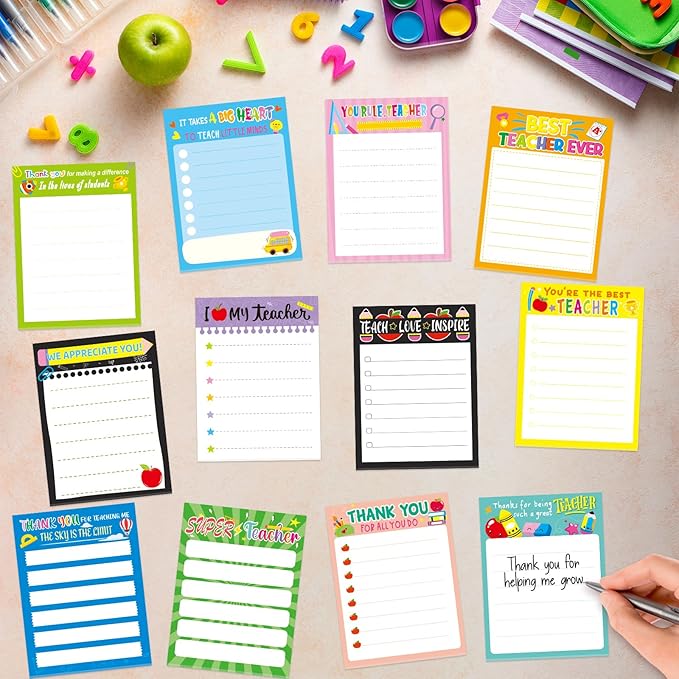 24 Pcs Teacher Appreciation Notepad Sets Memo Notepads Cute Sticky Notes School Appreciation Gift