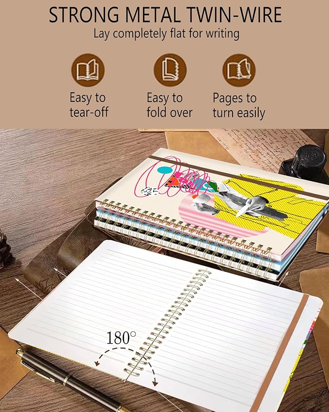 Spiral Journal Notebook, A5 Cute Notebooks for Women Men, College Ruled Hardcover Notebook for Work & Note Taking, 60 Pages Double-Wire Journals for Writing, Cute Thinker
