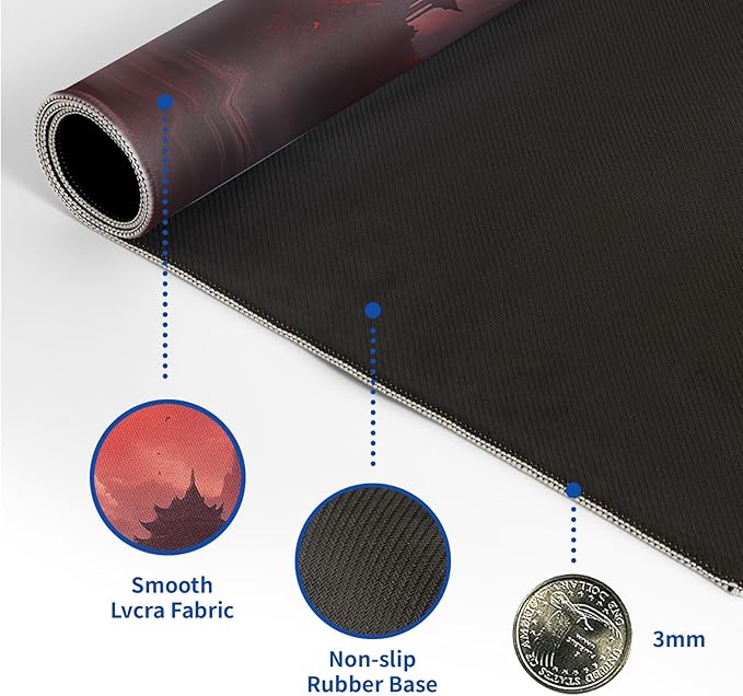 Red Landscape Mouse Pad Abstract Red Mouse Pad 31.5x11.8 Inch Landscape Texture Non-Slip Rubber Base Large Mousepad Stitched Edges Keyboard Mouse Mat Desk Pad for Office and Home