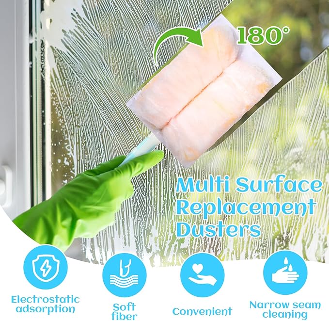 Mimorou 200 Pcs Disposable Dusters Refills Bulk Heavy Duty 180° Multi Surface Replacement Dusters for Cleaning Ceiling Fan with Microfibers Unscented (Bright Colors)
