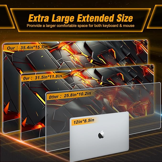 Cool Mechanical Style Gaming Mouse Pad, Premium Smooth Fabric & Non-Slip Base Extra Large Mouse Pad for Gamers, Comfortabale Handling Feeling & Best Control Gaming Mousepad(31.5×11.8in)