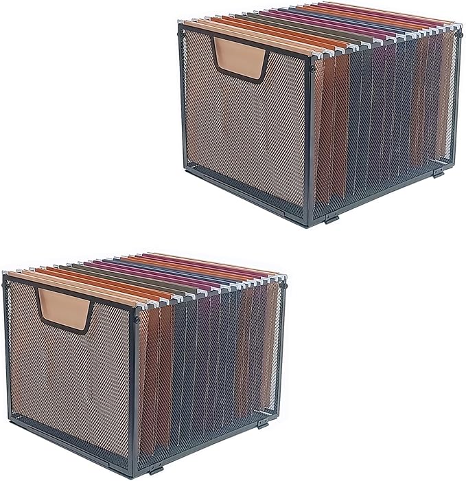 Metal Mesh File Baskets,Hanging File Folder Organizer,Office File Box,Letter Size,Black (2)
