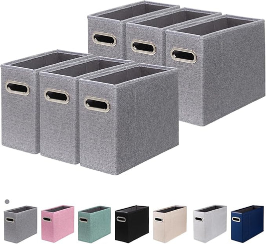 6 Packs Letter Size File Organizer, File Folders Organizer, Fabric Storage Box, Collapsible Paper Organizer with Metal Handle, Smooth PVC Rails, Only Box (Gray)