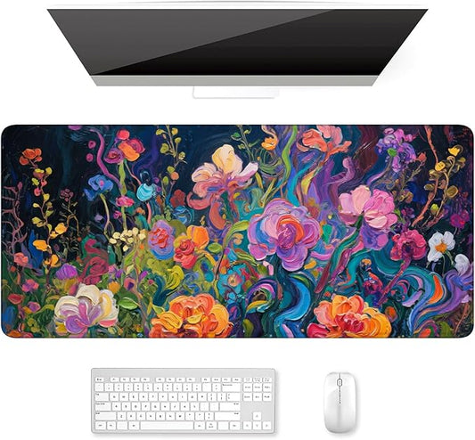 Auhoahsil Desk Mat, Ultra Large Mouse Pad, XXL Gaming Mousepad, Pretty Desk Pad, Big Extended Full Size Desktop Desk Matt for Keyboard, Laptop & Computer, 35.5 x 15.7 in, Colorful Flowers