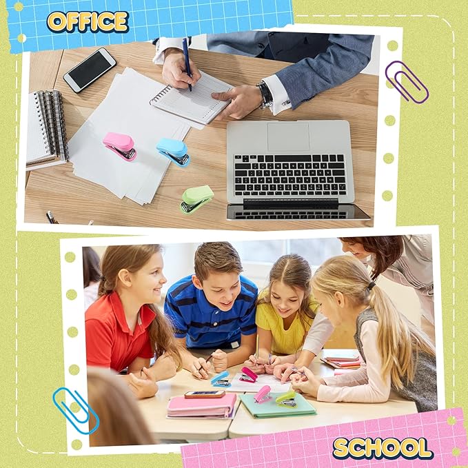 Ctosree 12 Pcs Mini Stapler Bulk with Boxes Staples Pink Small Staplers Set Built in Staple Remover, Cute Hand Held Desk Gifts for Back to School Office Supplies, 3 Colors