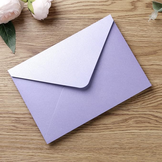 PONATIA 50 PCS/Pack Sparkle Lilac A7 Envelopes, 5.25 x 7.48'' Light Purple 5 x 7 Envelopes Perfect For Wedding Invitations Cards, Christmas Gift Cards, Acrylic Invitations, Photos