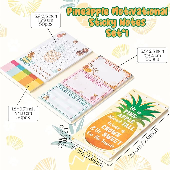 B1ykin Sticky Notes Set - Cartoon Theme Cute Self-Stick Notes Pad Teacher Appreciation Gifts， Self-Adhesive Writing Memo Pages Sticky to Do Notepad for Kids Employee School Office (Pineapple)